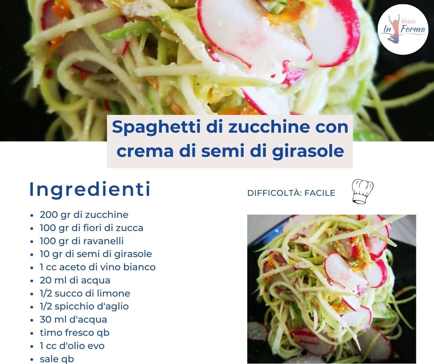 Spaghetti di zucchine con crema di semi di girasole | Metodo InForma